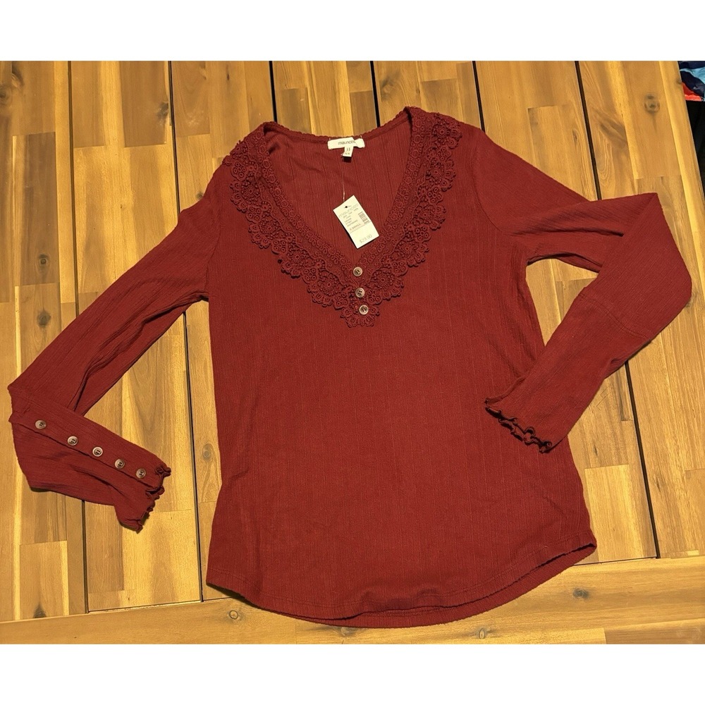Maurices Top Womens Extra Small Burgundy Long Sleeve‎ V-Neck NWT
